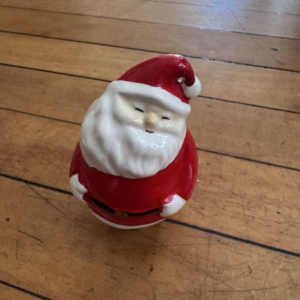Vintage mcm Santa Claus 4.5” Porcelain Figurine Christmas Decor round 50s 60s